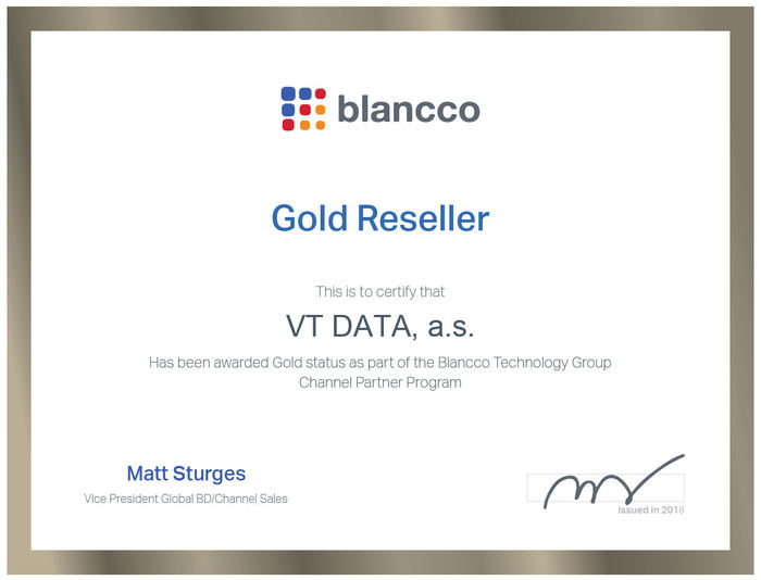 Certifikát blancco - Gold Reseller