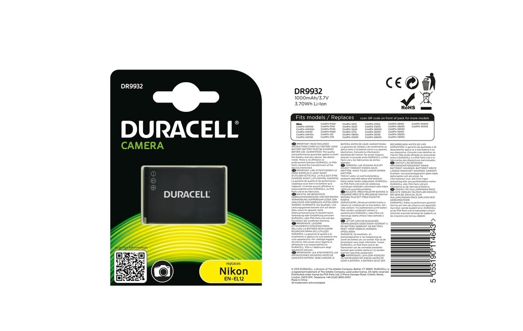 Baterie Duracell EN-EL12 - 3.7v 1000mAh - Li-Ion