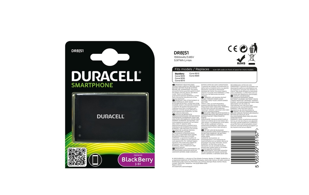 Baterie Duracell BlackBerry J-S1 - 3.8v 1550mAh - Li-Ion