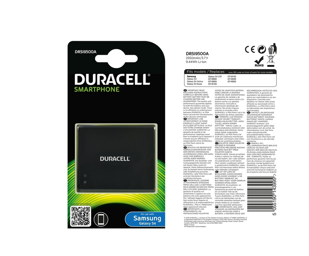 Baterie Duracell Samsung Galaxy S4 - 3.7v 2550 mAh - Li-Ion