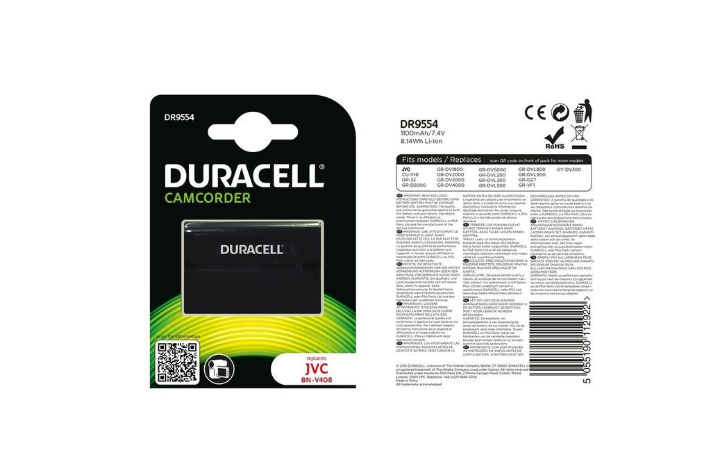 Baterie Duracell JVC BN-V408 - 7.4v 1100mAh - Li-Ion